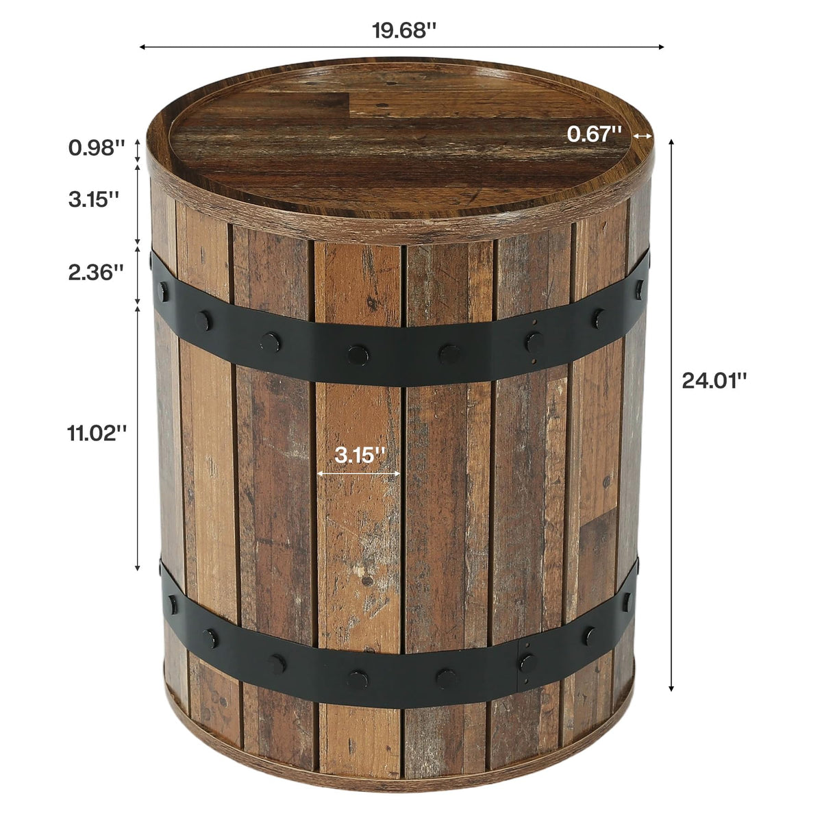 Rustic Barrel Storage Side Table