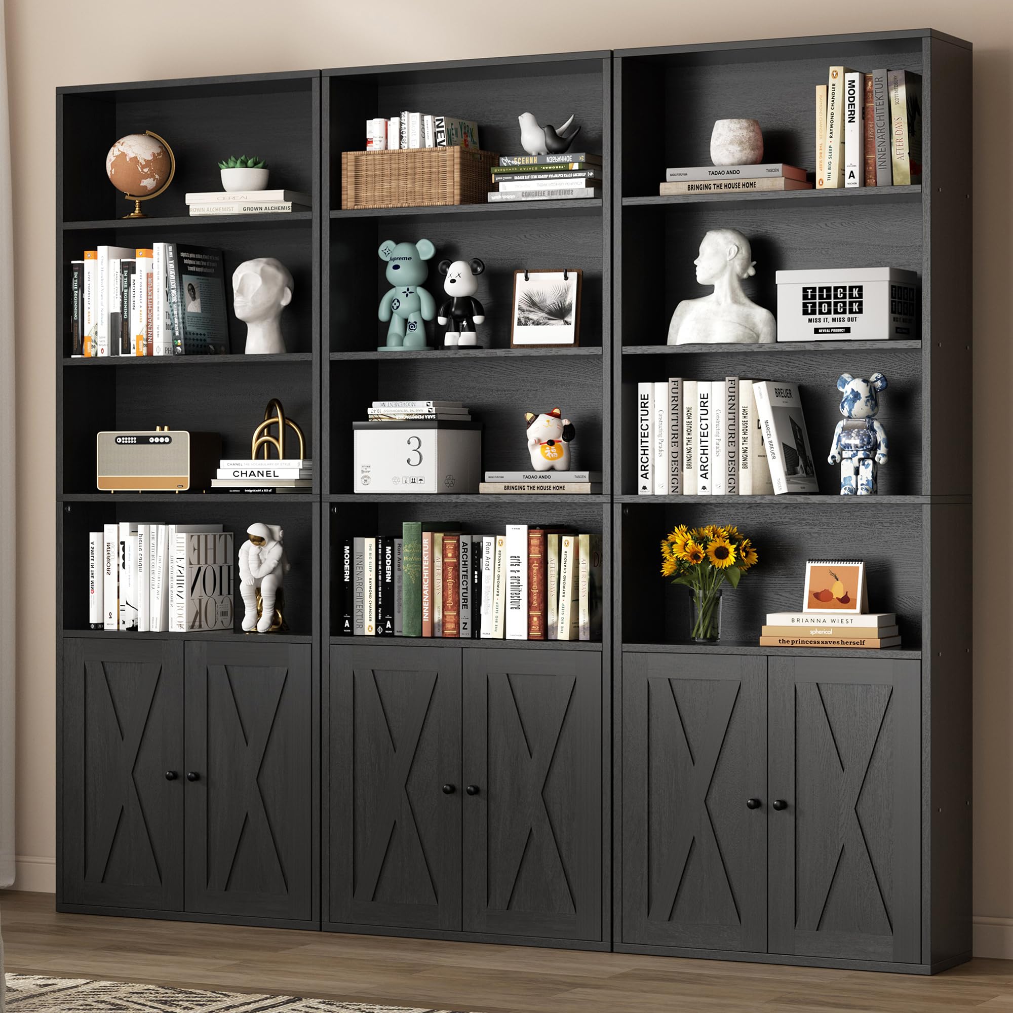 6-Tier Industrial Bookcase with Doors – 70.9" Tall Floor Standing Bookshelf