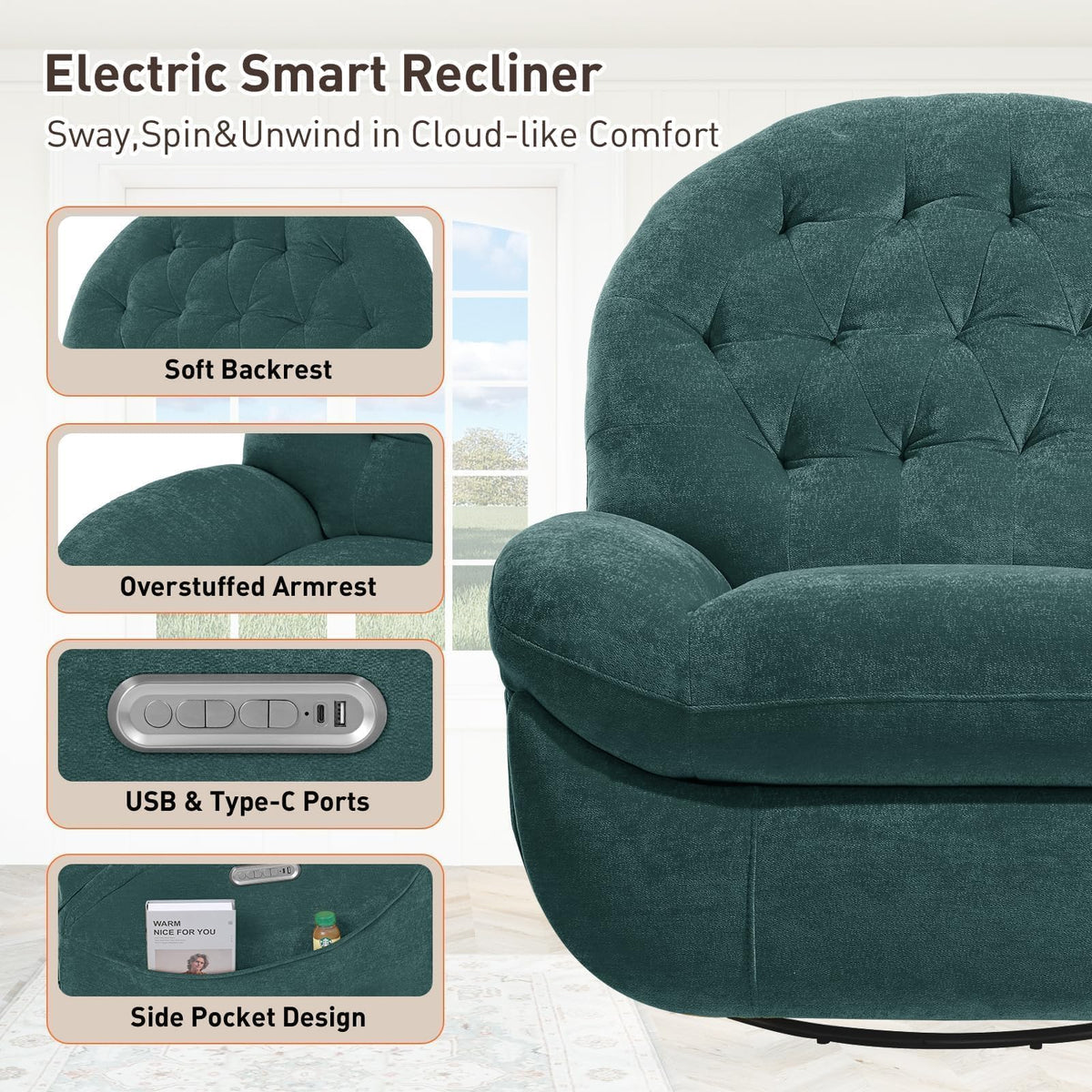 Green Power Swivel Rocker Recliner