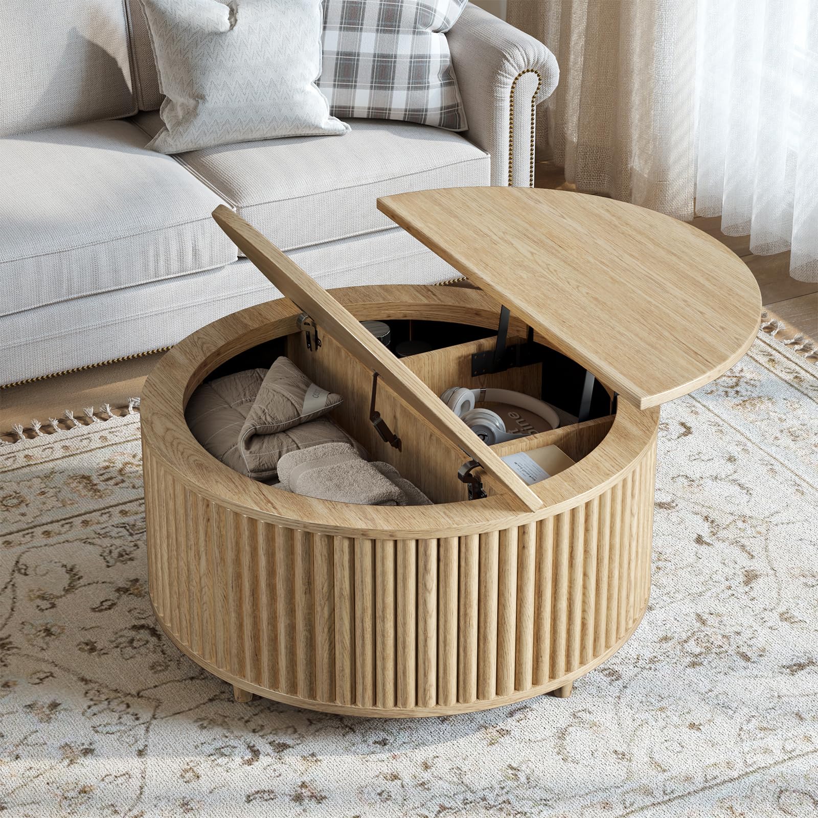 31.5" Round Lift-Top Coffee Table with Storage