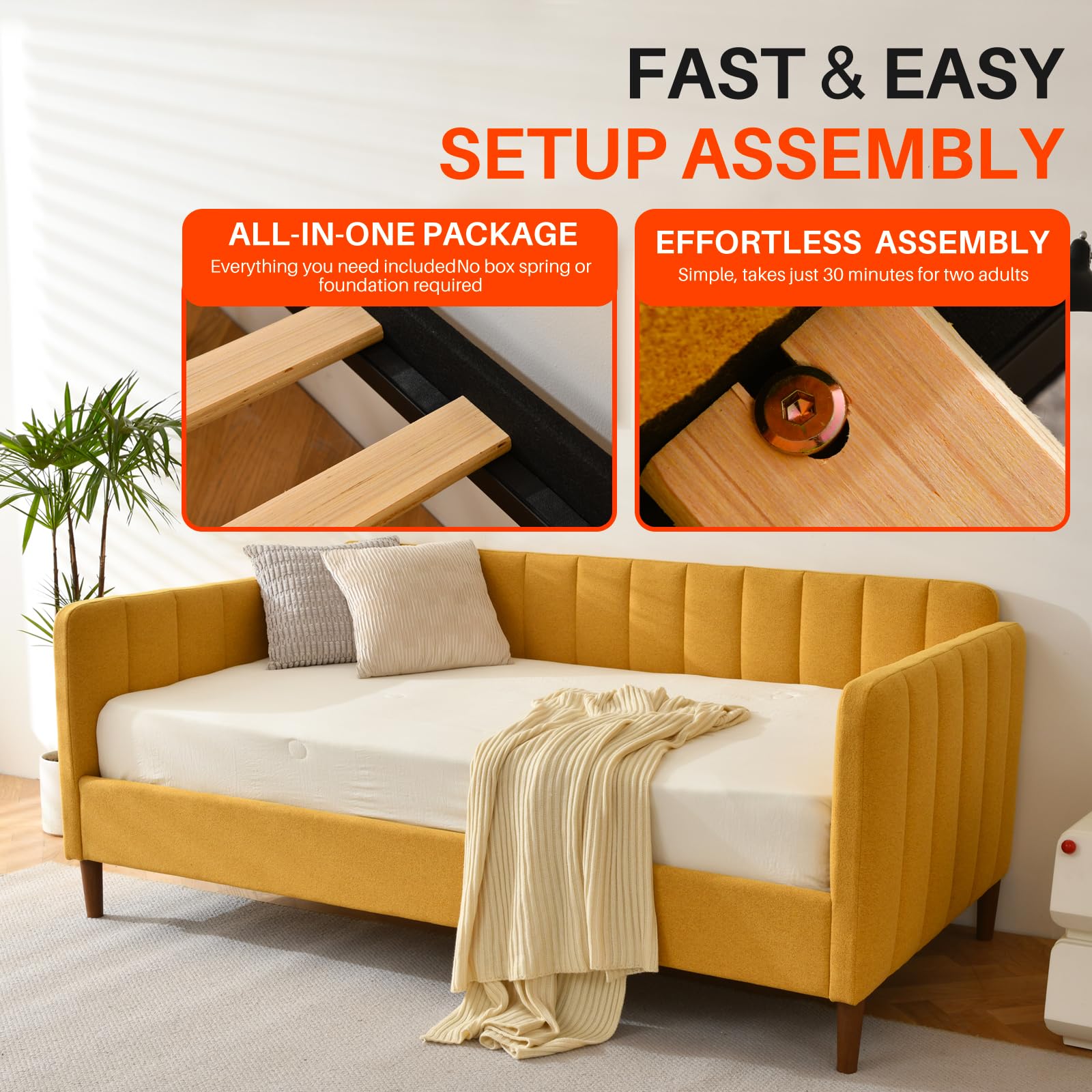 Twin Upholstered Daybed with Adjustable Backrest