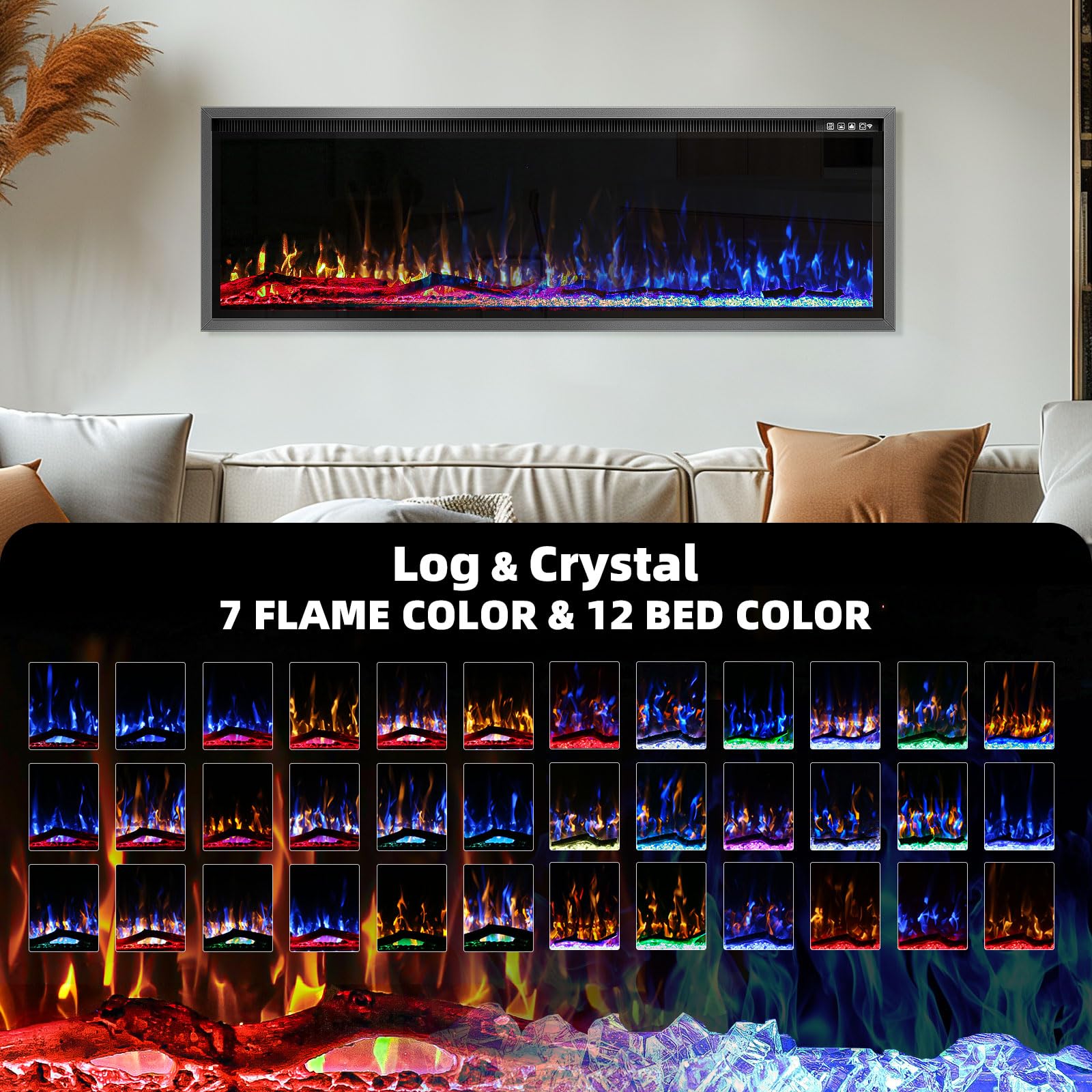 Wall-Mount Electric Fireplace with Remote Control