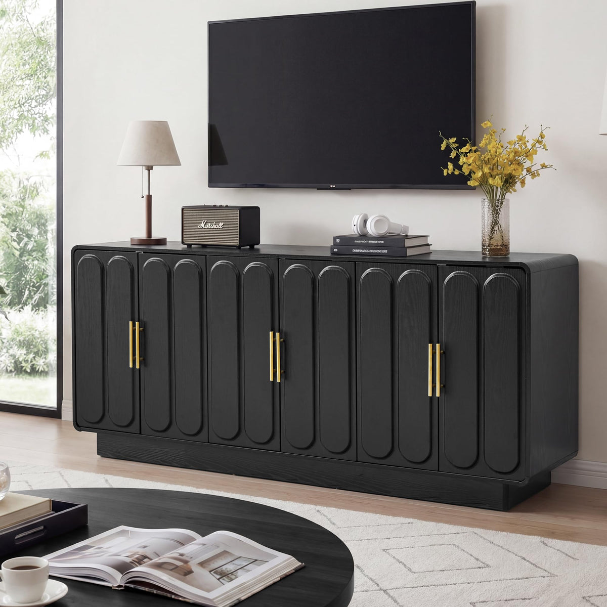 XUZENEST Sideboard Buffet Cabinet with Storage, 63" Arched Storage Cabinet