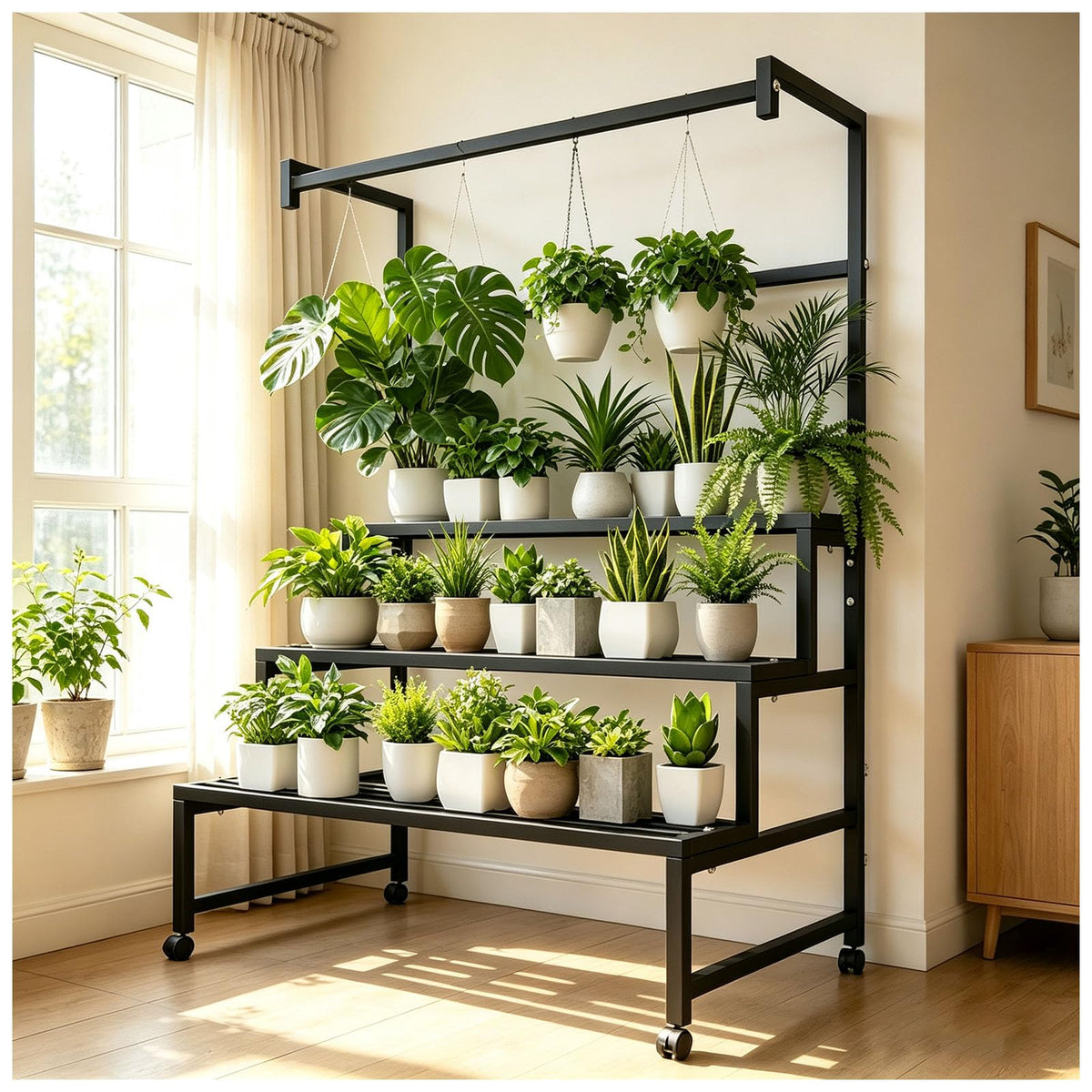 4 Tier Plant Stand on Wheels, 440Lbs Heavy Duty W39" Metal Flower Rack
