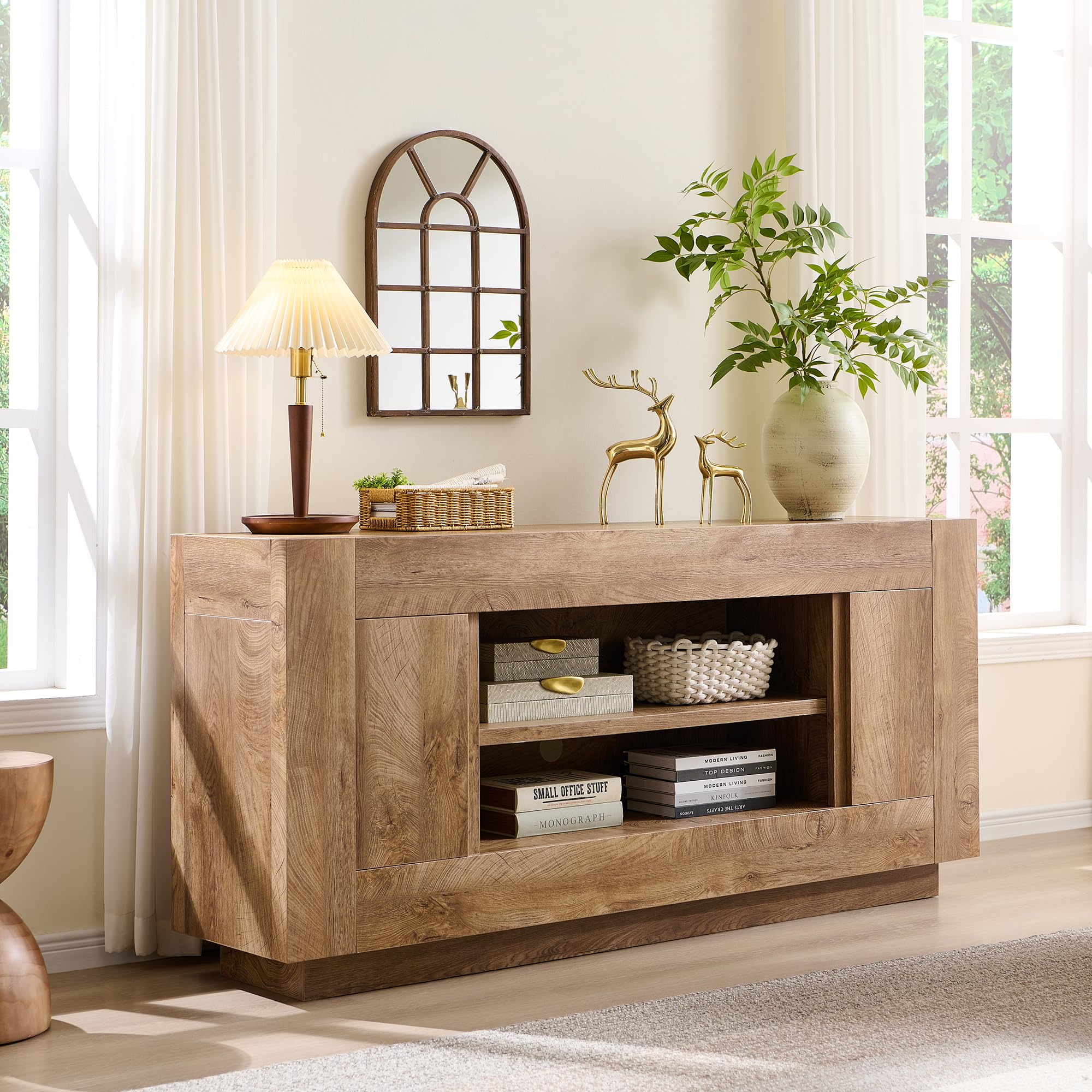 70" TV Stand with Open Storage & Side Cabinets