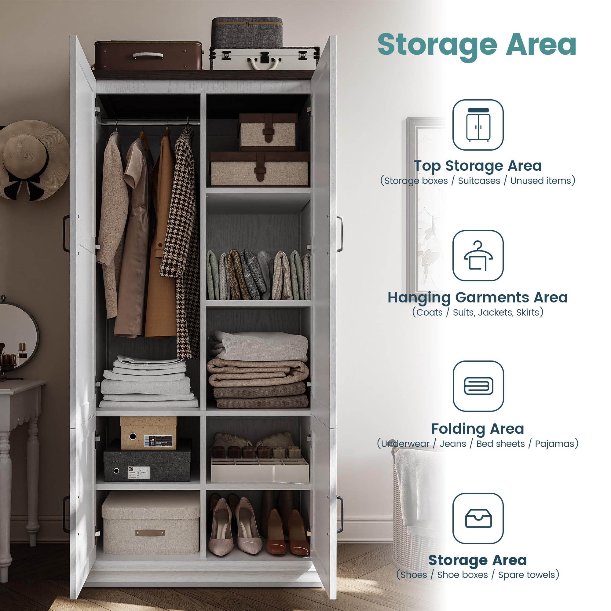 Wardrobe Closet with Doors & 5 Shelves