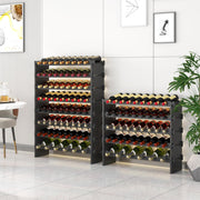 WISUCART Wine Rack Freestanding Floor Bamboo Stackable Wine Storage Racks Wall Mounted, Modular Wine Bottle Stand Holder Display Shelf for Cabinet, Kitchen, Bar (Black)