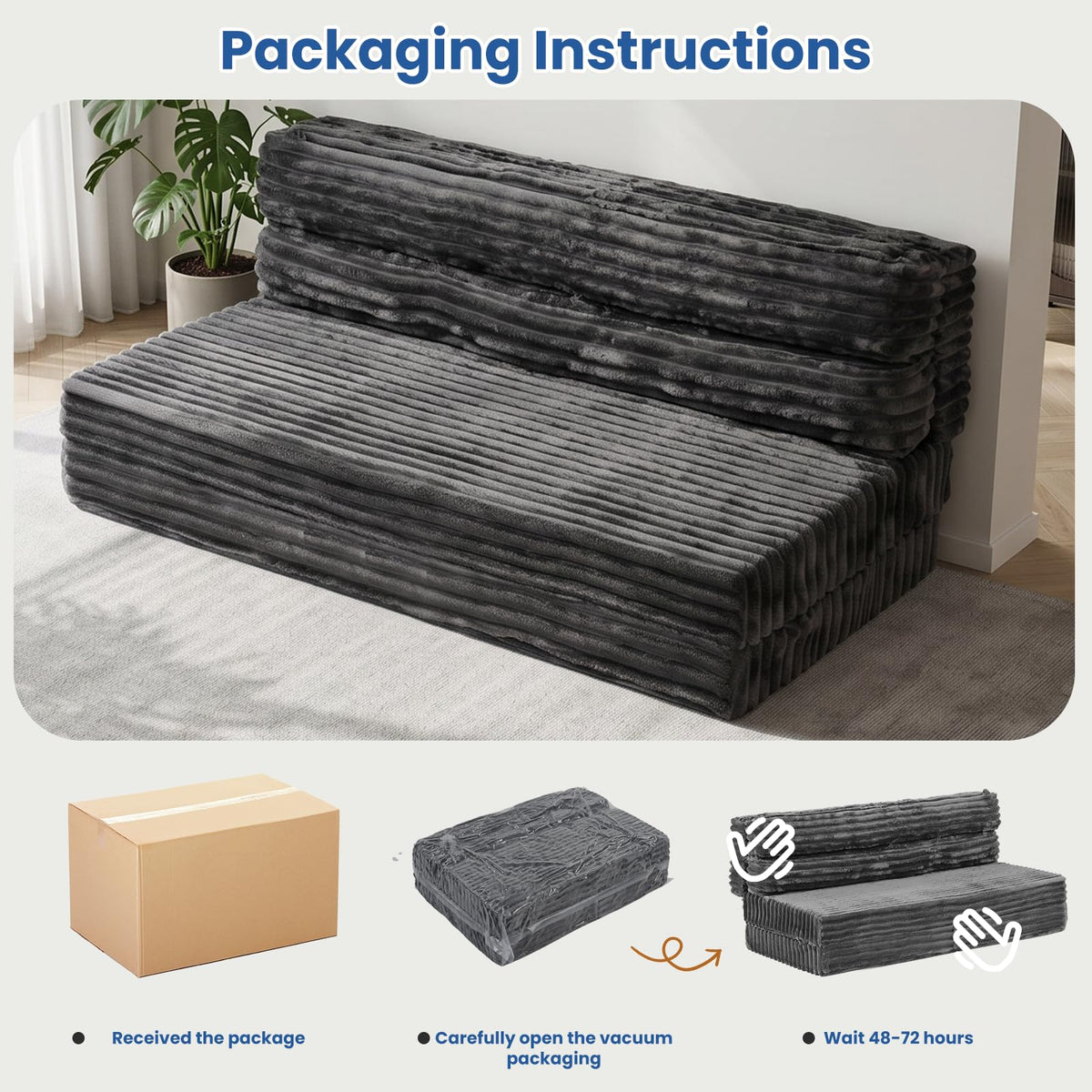 Erament Tri-Fold Futon Sofa Bed, 6 Inch Foldable Floor Couch, High-Density Foam Convertible Sleeper Sofa with Removable Washable Corduroy Cover, Portable Floor Mattress for Living Room