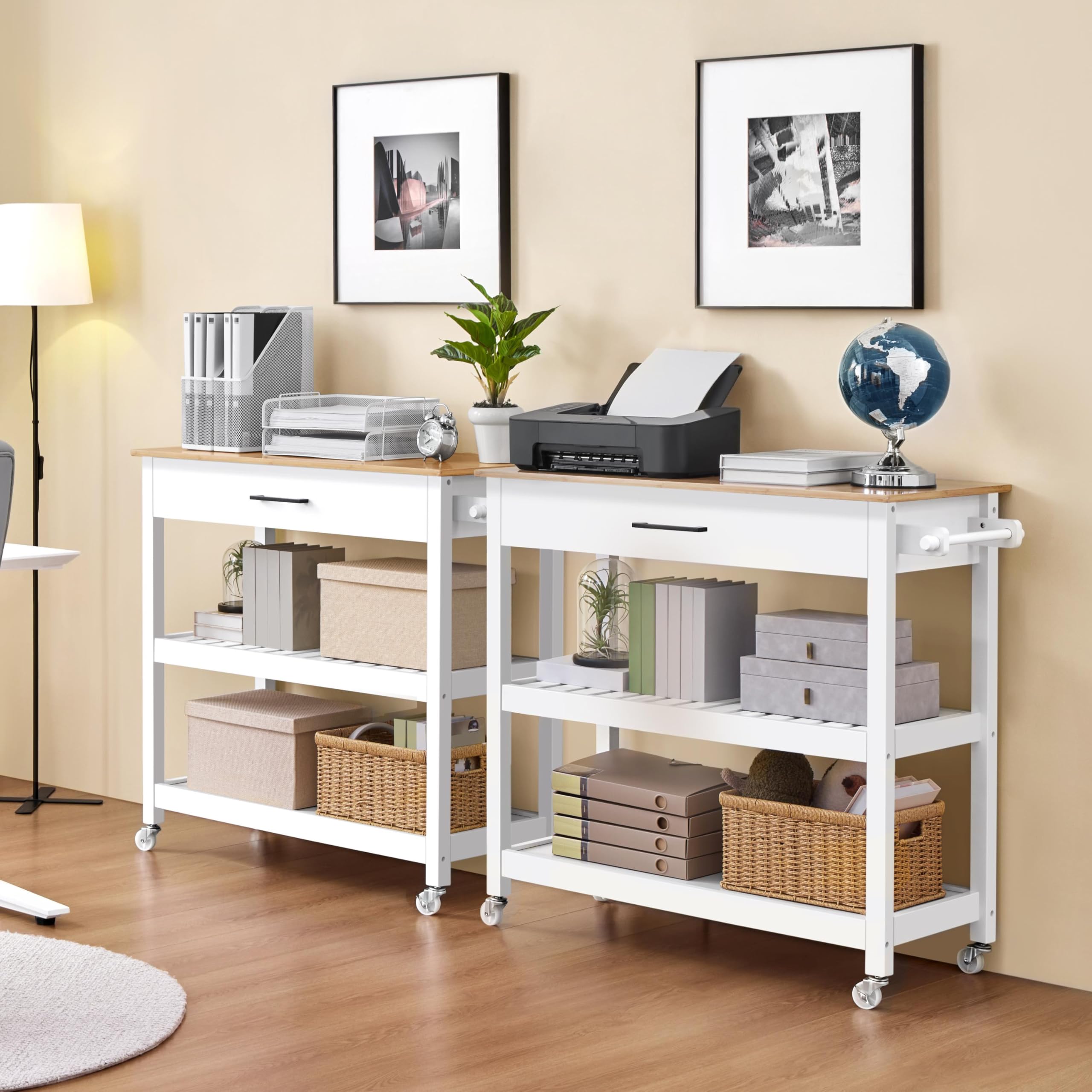 Kitchen Island Cart on Wheels with Drawer, Towel Bar & Hooks