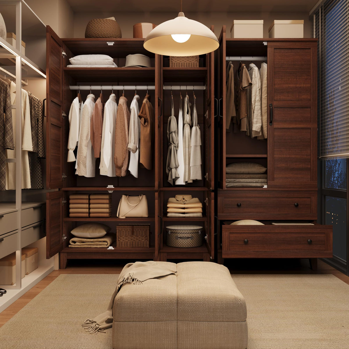 GarveeHome Armoire Wardrobe Closet with 2 Doors, Wooden Wardrobe Cabinet with Hanging Rod, 72 in Narrow Tall Clothing Armoire Cabinet with 18 Adjustable Shelves for Clothes, Bedroom, Walnut