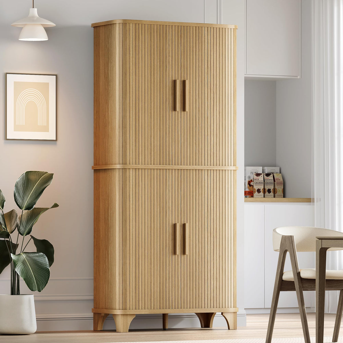 Fluted Pantry Cabinet with Sliding Door