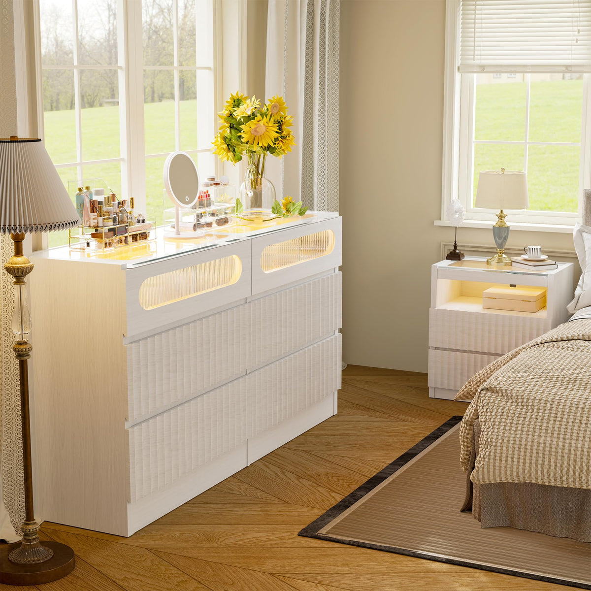 White Oak Finish Dresser and Nightstand Set