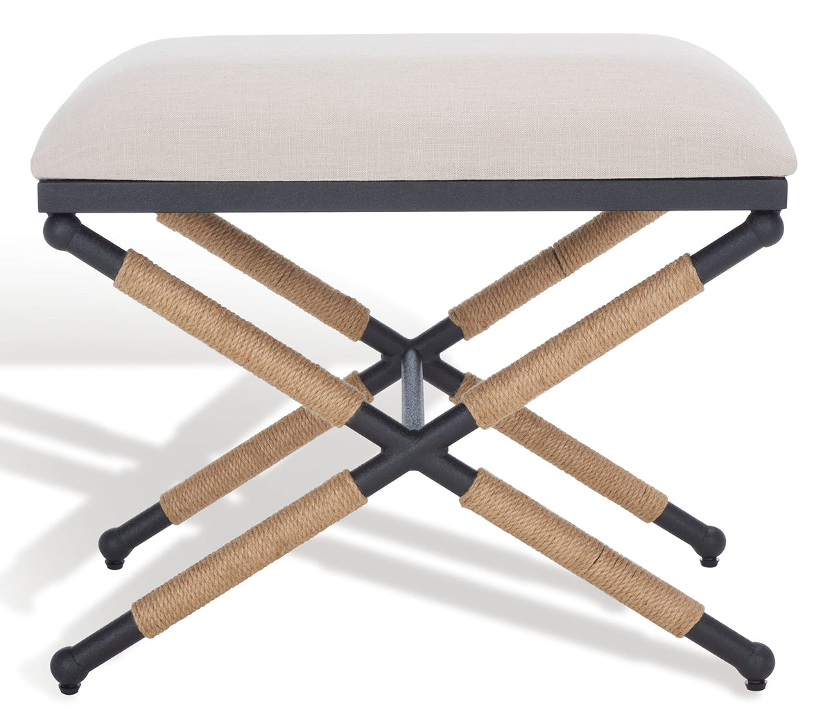 Hemp-Wrapped Linen Ottoman