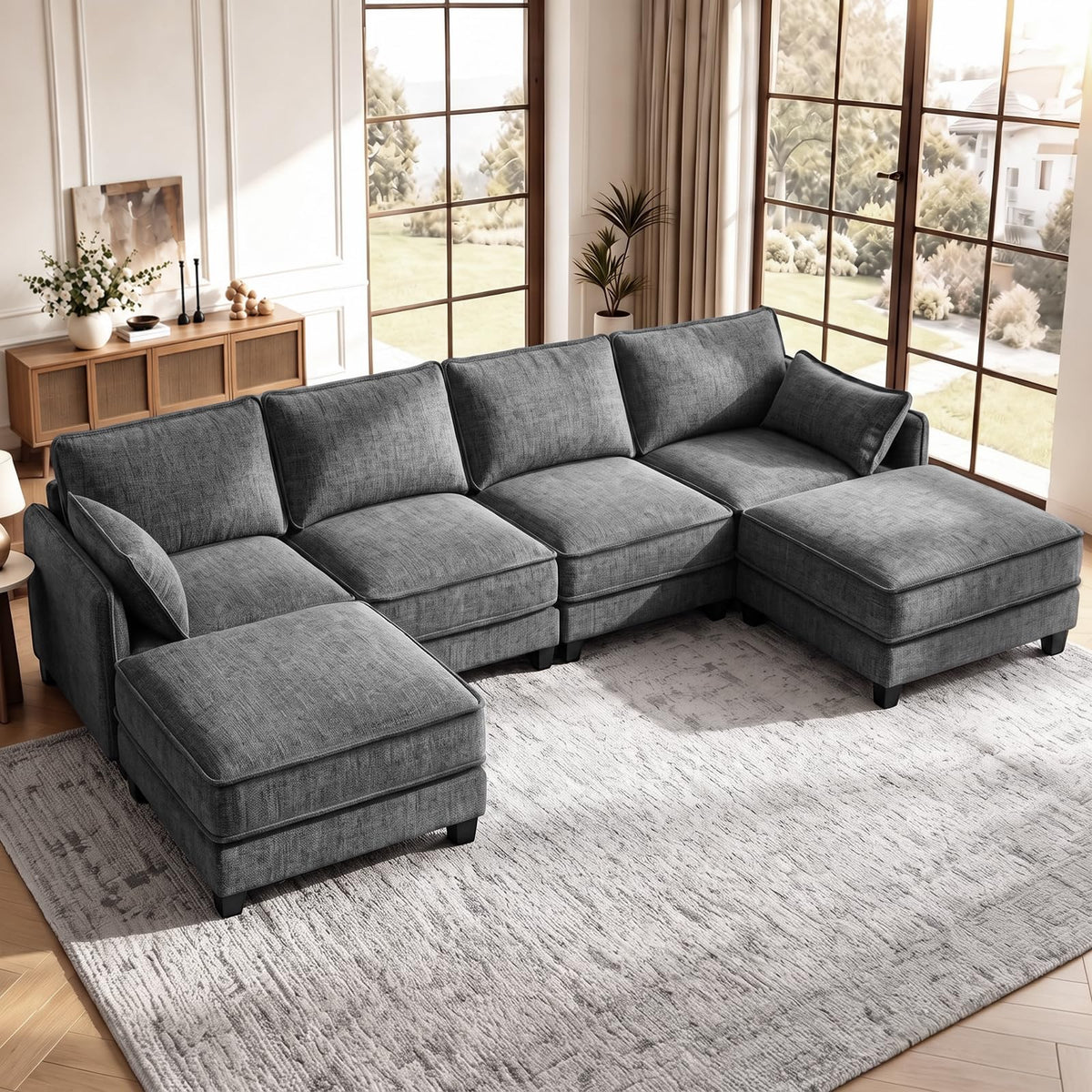 U-Shaped Chenille Modular Sectional