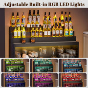 Loomie Wine Bar Cabinet with LED Lighted Liquor Bottle Display Shelf, Liquor Cabinet with Glass Holder, Coffee Bar for Liquor, Storage Buffet with Wine Racks, Wine Cabinet with Door (Black)