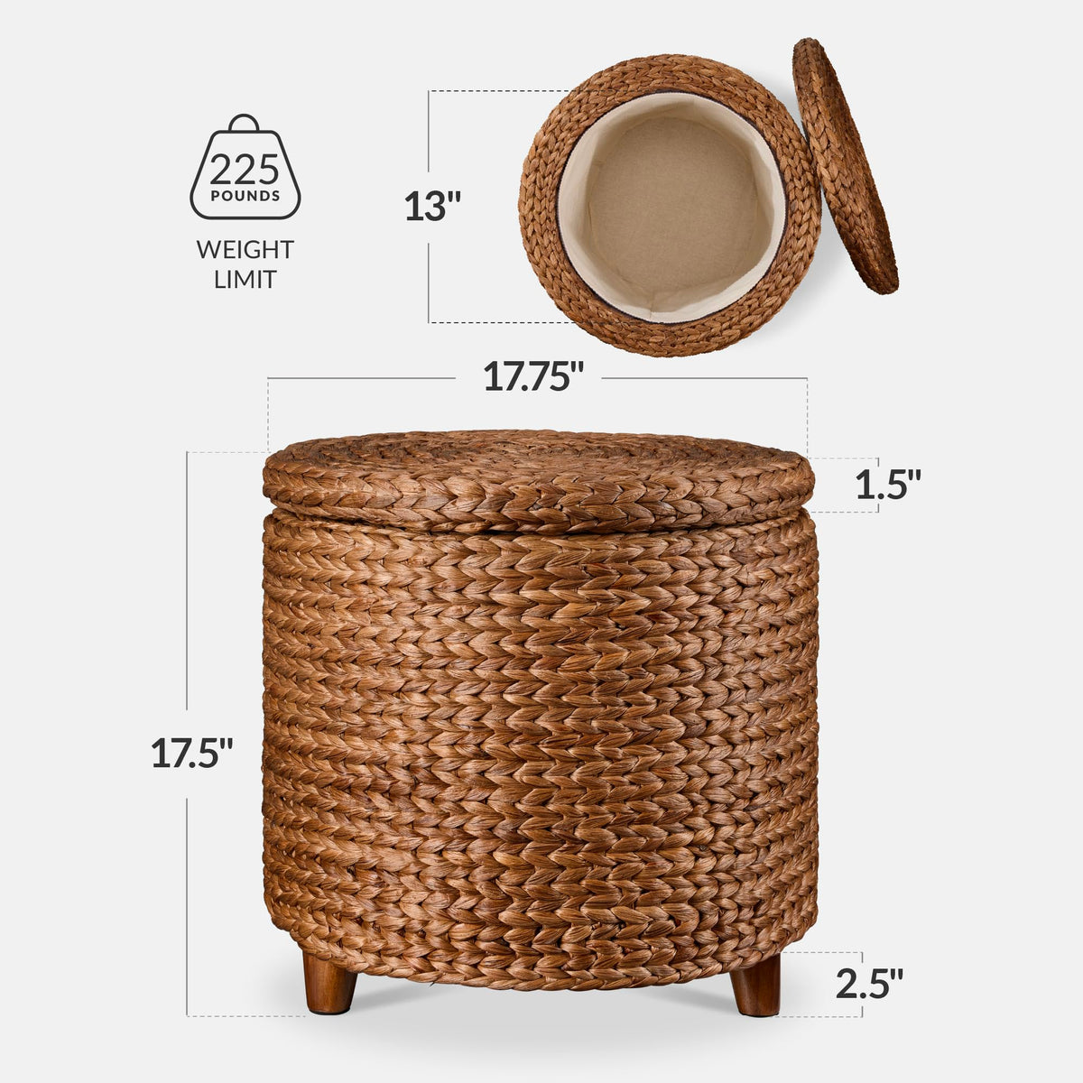 Round Water Hyacinth Storage Ottoman