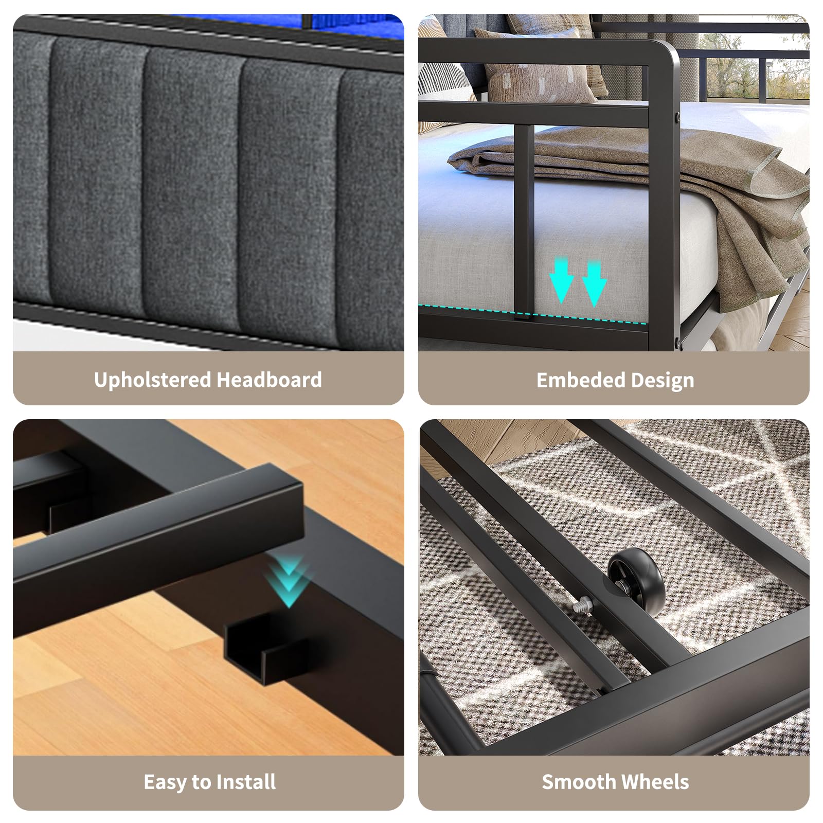 Daybed with Trundle & RGB Lights, Twin Sofa Bed Frame with Charging Station, Pull Point Day Bed with Storage Headboard, Heavy Duty Metal Trundle Bed Twin for Living Room, Bedroom, Guest Room