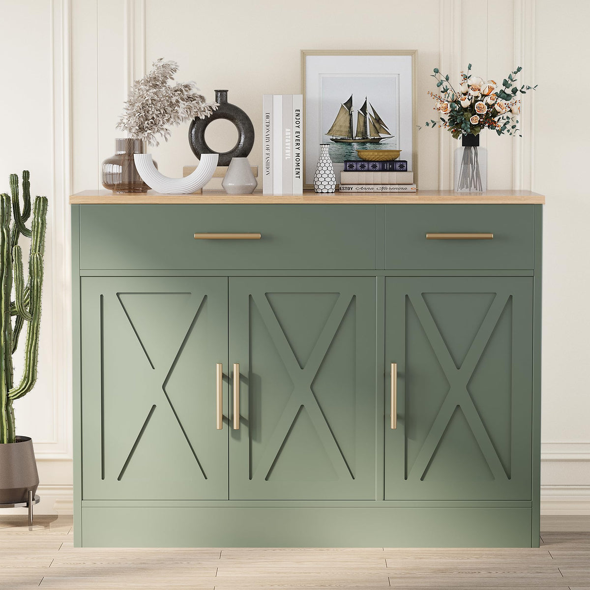 Shintenchi 42" Buffet Cabinet with Storage, Kitchen Barn Door Cabinet