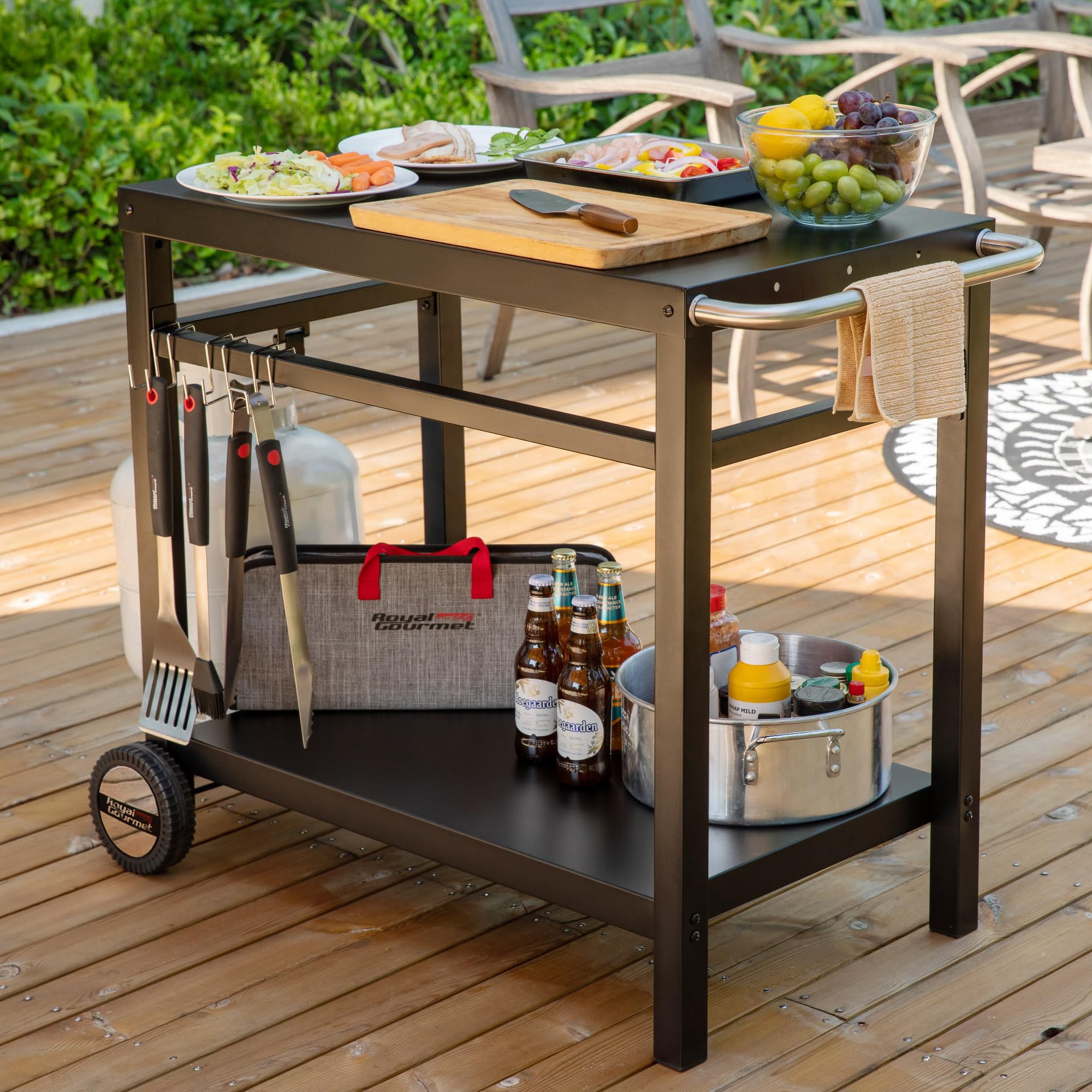 Outdoor Grill Cart with Double Shelf