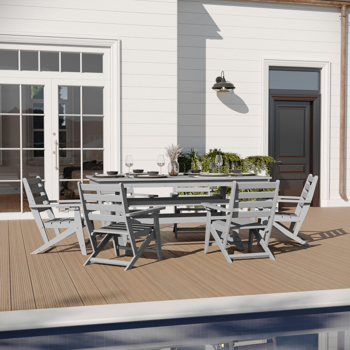 Merrick Lane Tavish 72" Rectangle Dining Table for 6 in Gray All-Weather Recycled HDPE