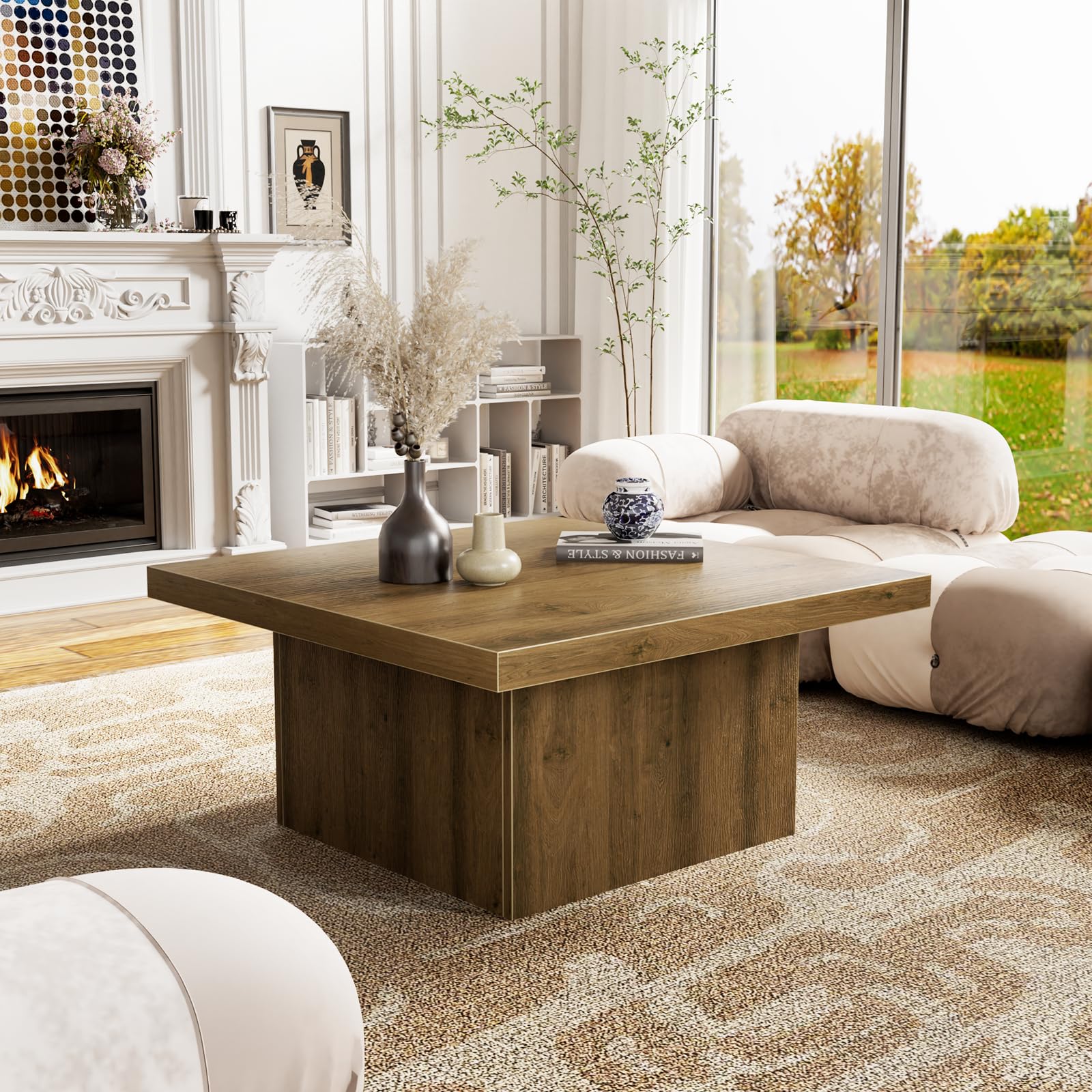Square Wood Coffee Table 35.4"