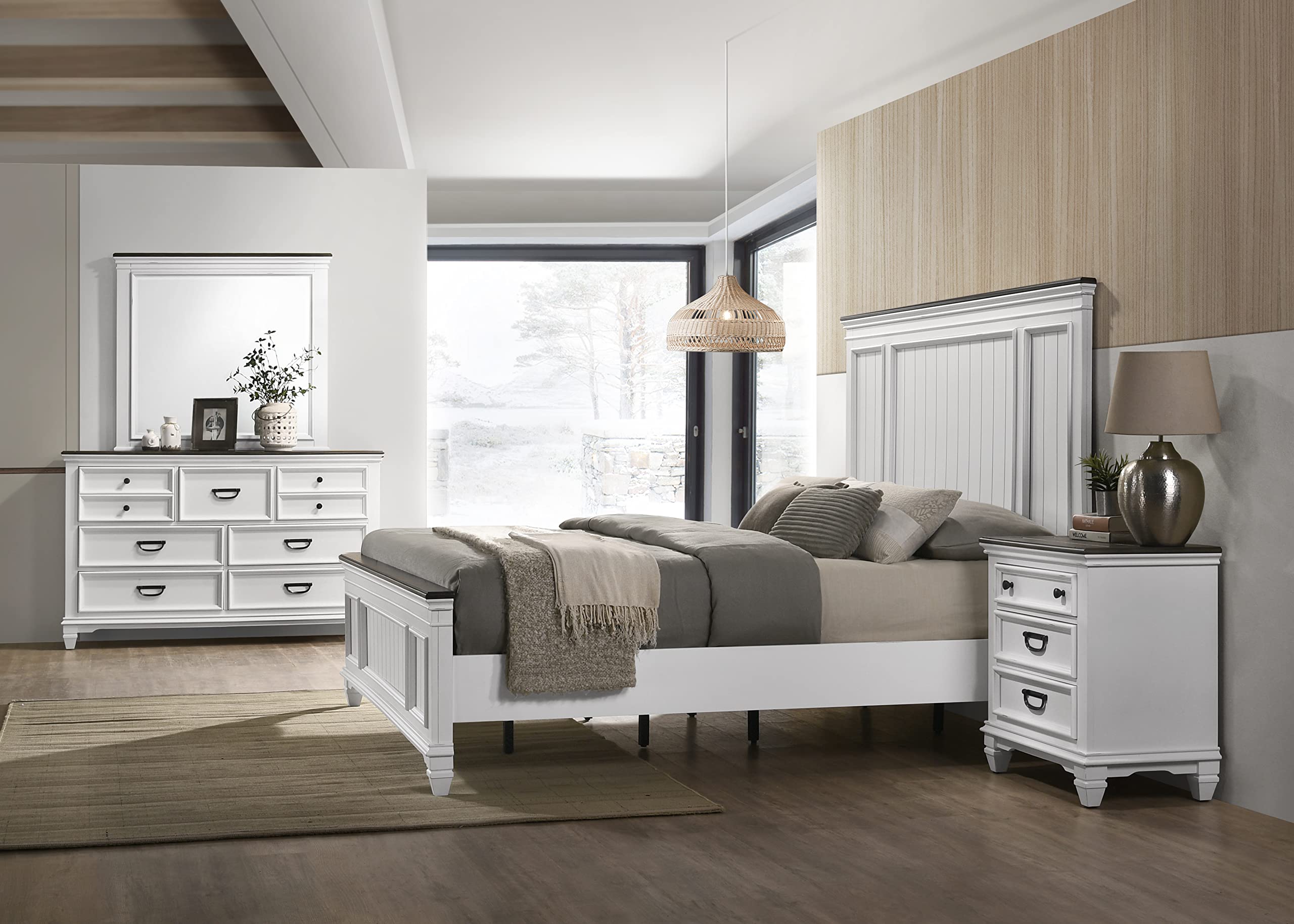Farmhouse Bedroom Set – Bed, Dresser, Mirror & 2 Nightstands
