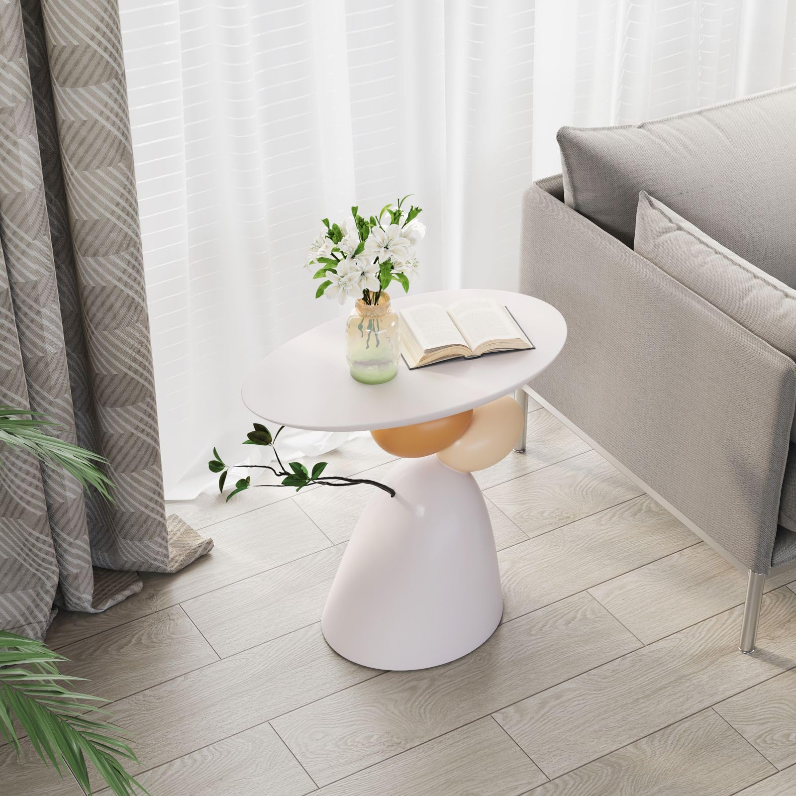 Oval Resin Pedestal Side Table
