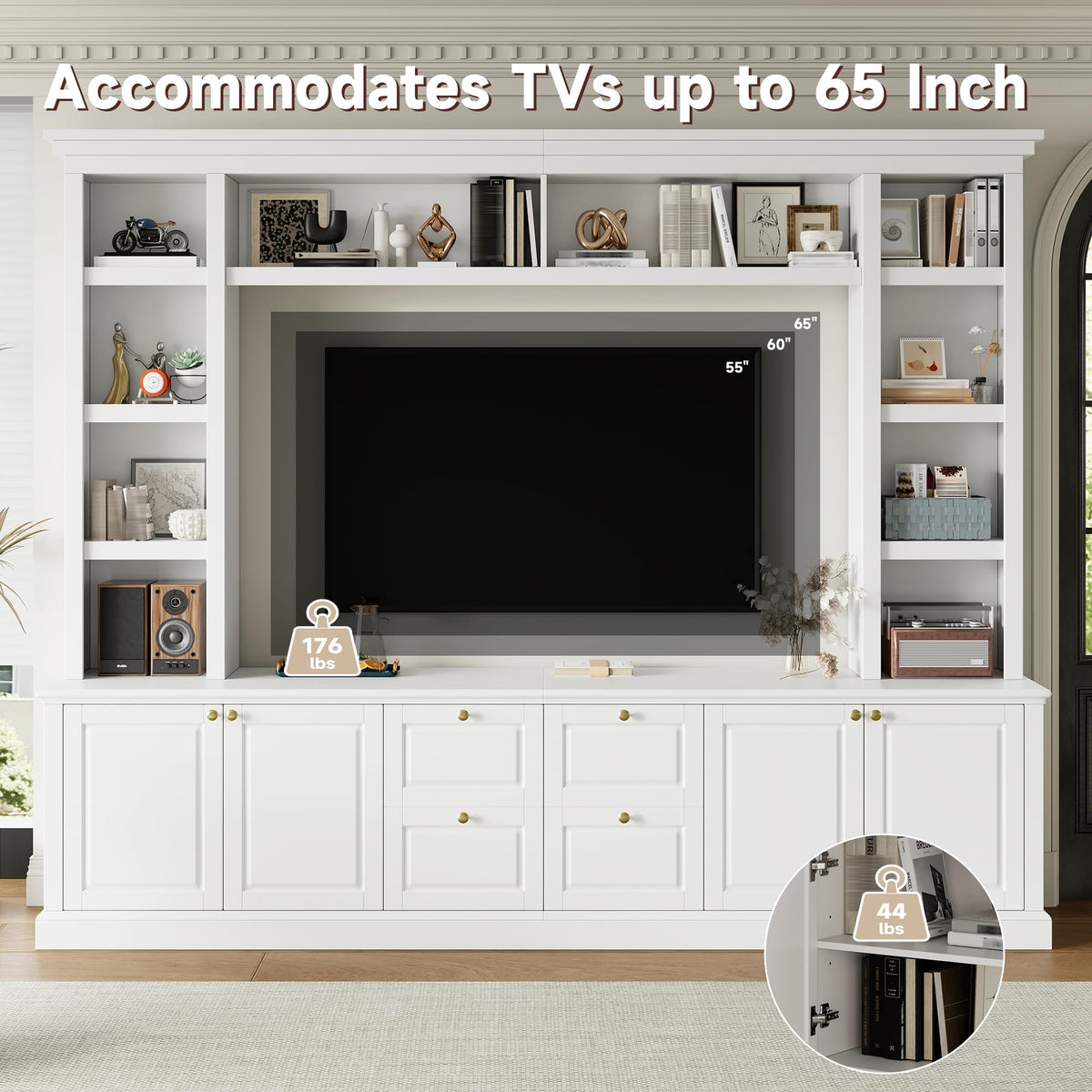 Marzzi 95" Wall Unit Entertainment Center for 65" TVs Large Media Console