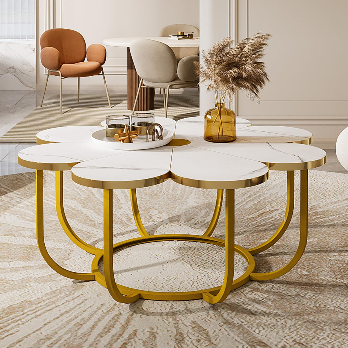 White & Gold Flower Coffee Table
