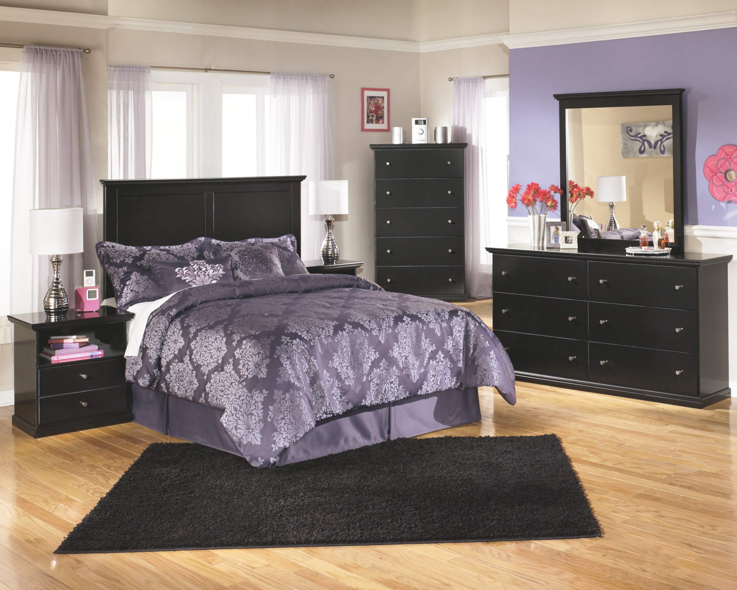 Signature Design by Ashley Maribel Modern 5-Drawer Chest with Anti-Tipping Design, Black