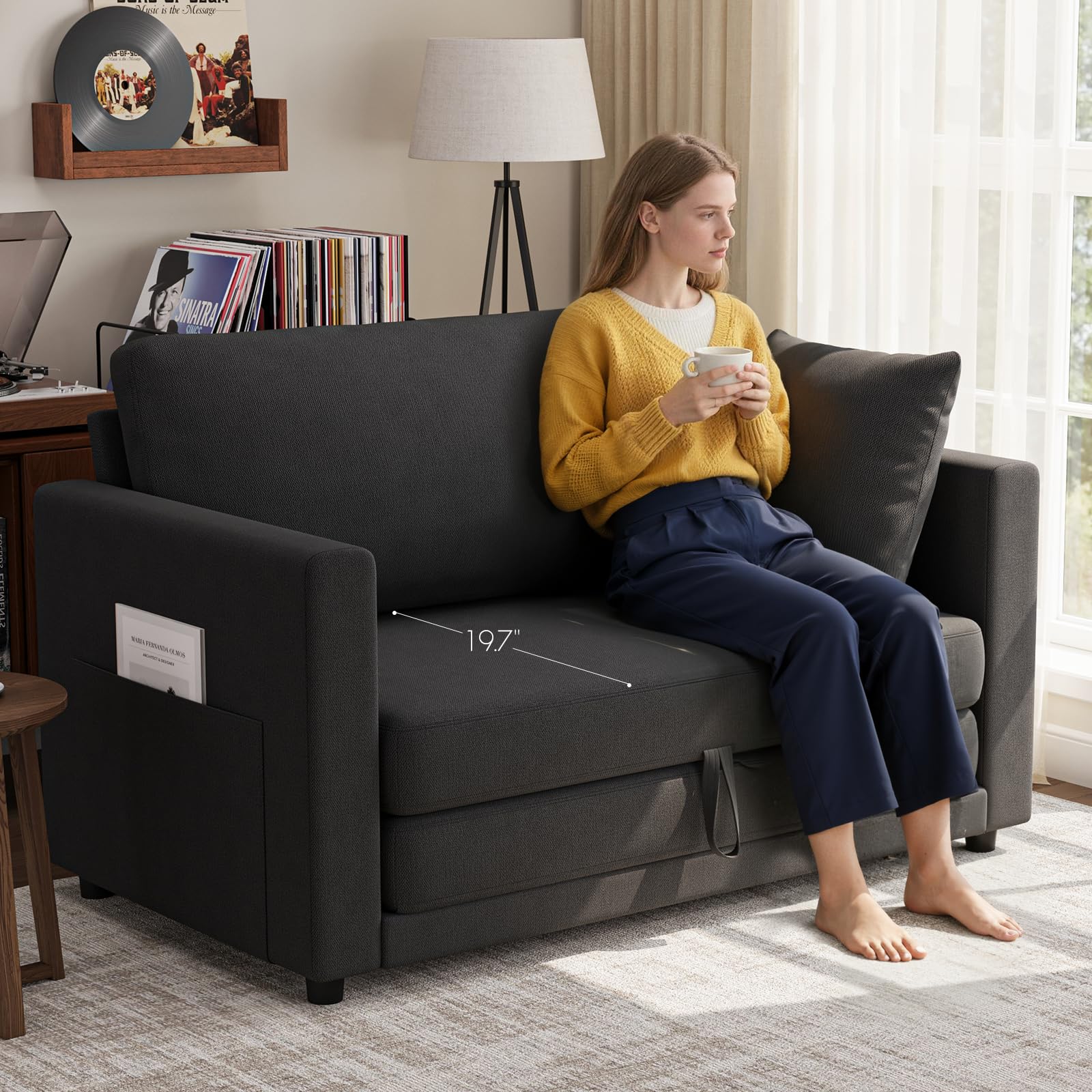 TROMIRY Convertible Loveseat Sofa Bed | Pull Out 78.7” Floor Couch Bed | Folding Sleeper Sofa Bed for Living Room, Apartment & Guest Room | Black