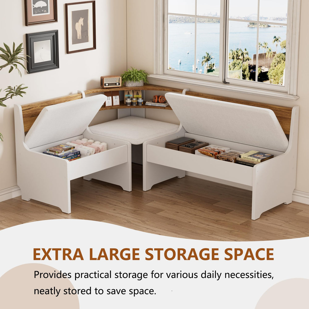PAKASEPT Corner Breakfast Nook Table Set Kitchen Bench with Soft Cushion
