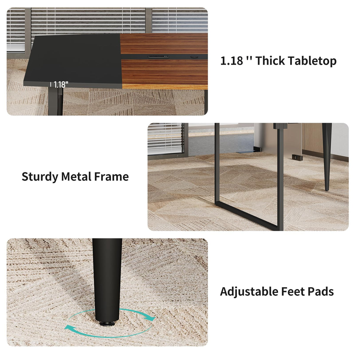 Yanosaku 8FT Conference Table with Power Hubs, Large Meeting Table for 8-10 People, Sturdy Metal Legs, 2 Cable Grommets, Modern Office Conference Table for Conference Room, Office, Meeting Room