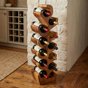 Greenage 12-Bottle Wine Rack Floor Standing, 10.2" Wide Narrow Solid Wood Wine Holder for Small Spaces, Rustic Acacia Tall Wine Shelf for Kitchen, Pantry, Bar, Home Decor, Natural Tan