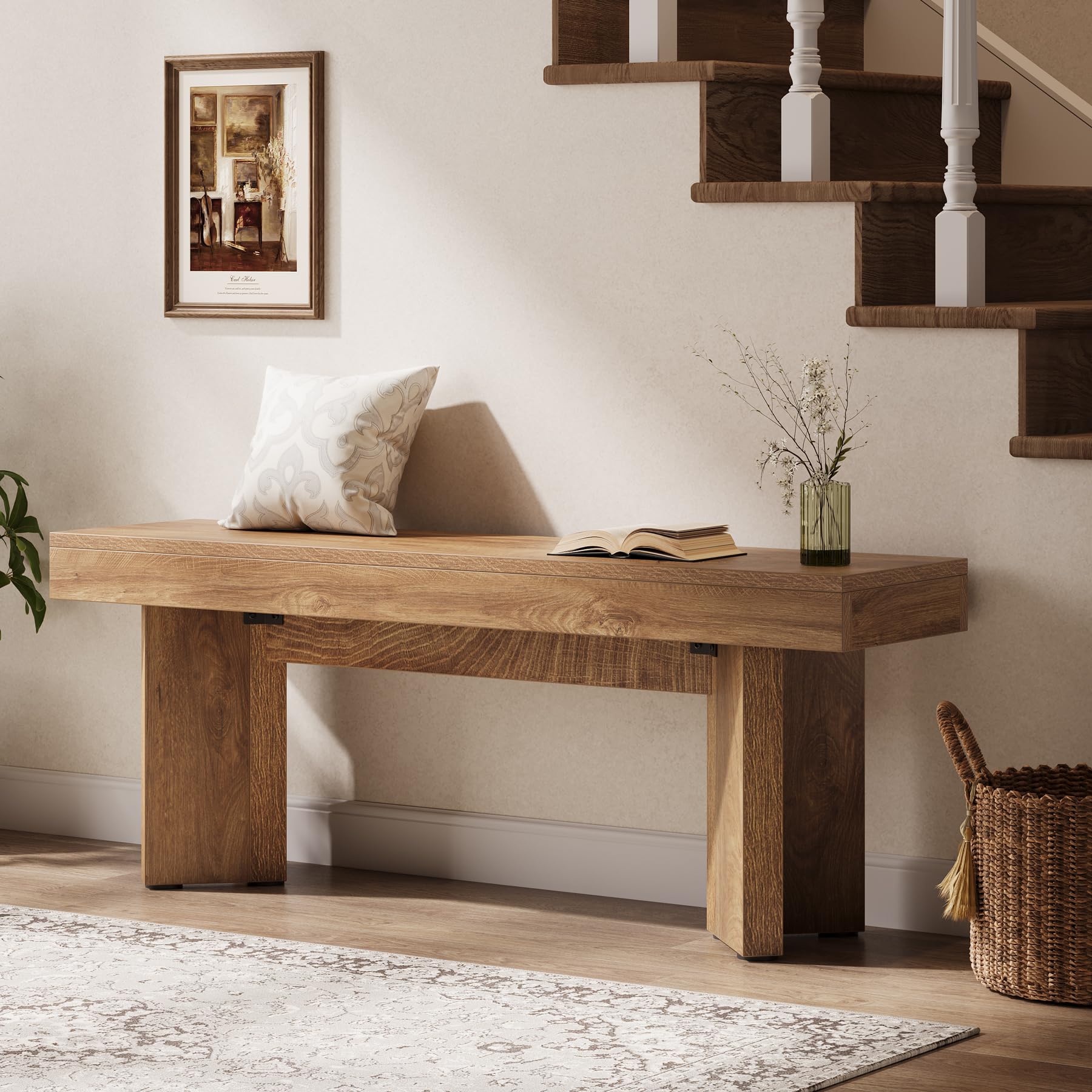 Farmhouse Wooden Entryway Bench with V-Shaped Pedestal | 47-Inch