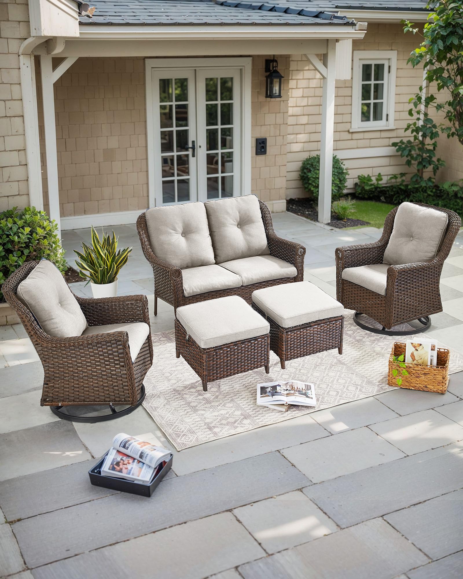 Outdoor Wicker Ottoman Set, 2-Piece
