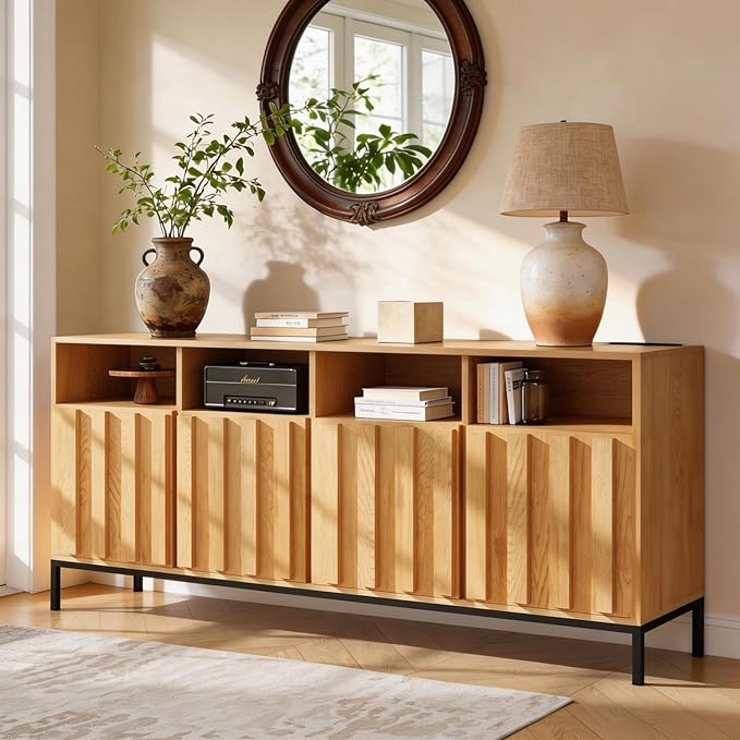70" Buffet Sideboard Cabinet with Power Outlets & Adjustable Shelves