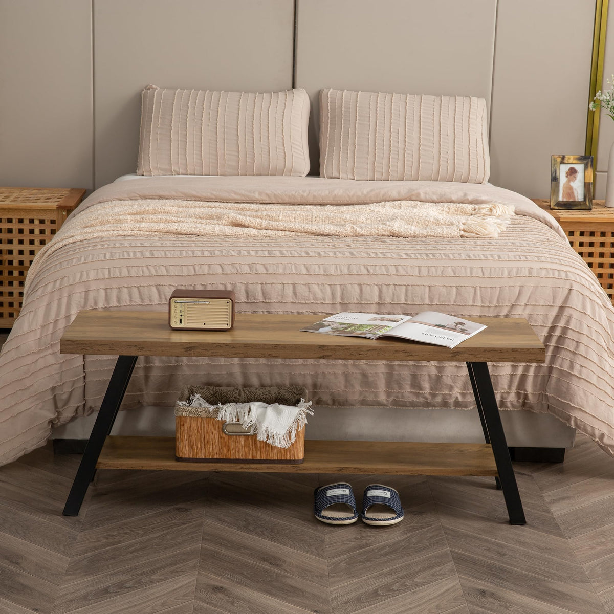 Rustic Oak Shoe Storage Bench