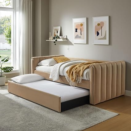 Twin Channel Tufted Velvet Daybed with Trundle