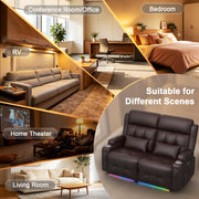 Aotolo Power Reclining Loveseat with Massage & Heat,Wall Hugger Home Theater Seating with LED Lights,USB & Type-C Ports, Ideal for RV, Home Theater and Living Room,Brown,2 Seats
