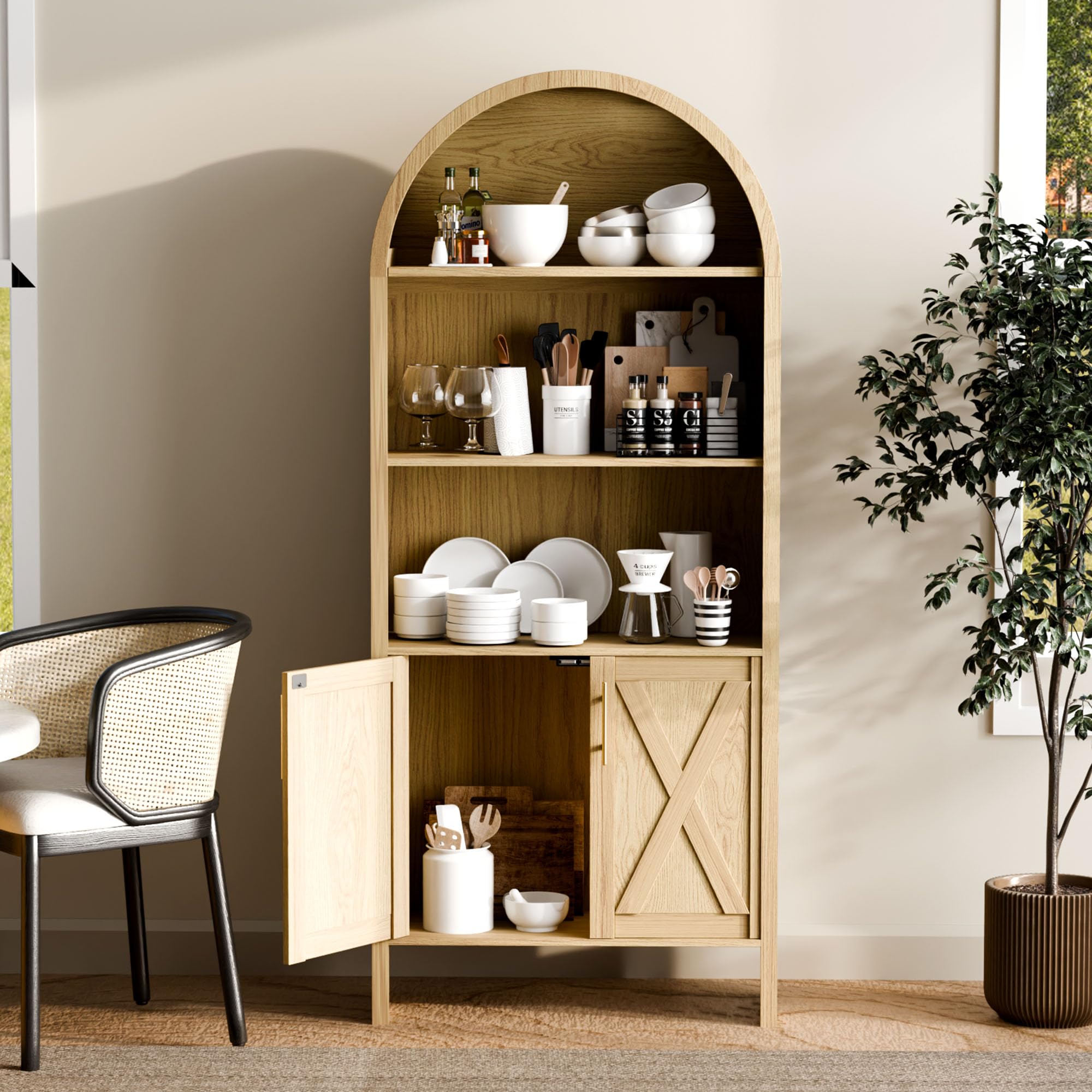 Arched Bookshelf with Storage Cabinet