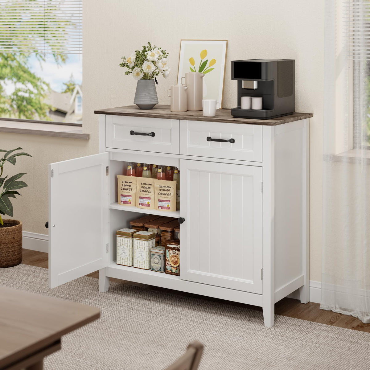 Bealife 32" Buffet Cabinet, Kitchen Island with Storage - Grey