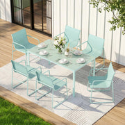 ONBRILL 7 Piece Patio Dining Set for 6 with Textilene Chairs, Aqua