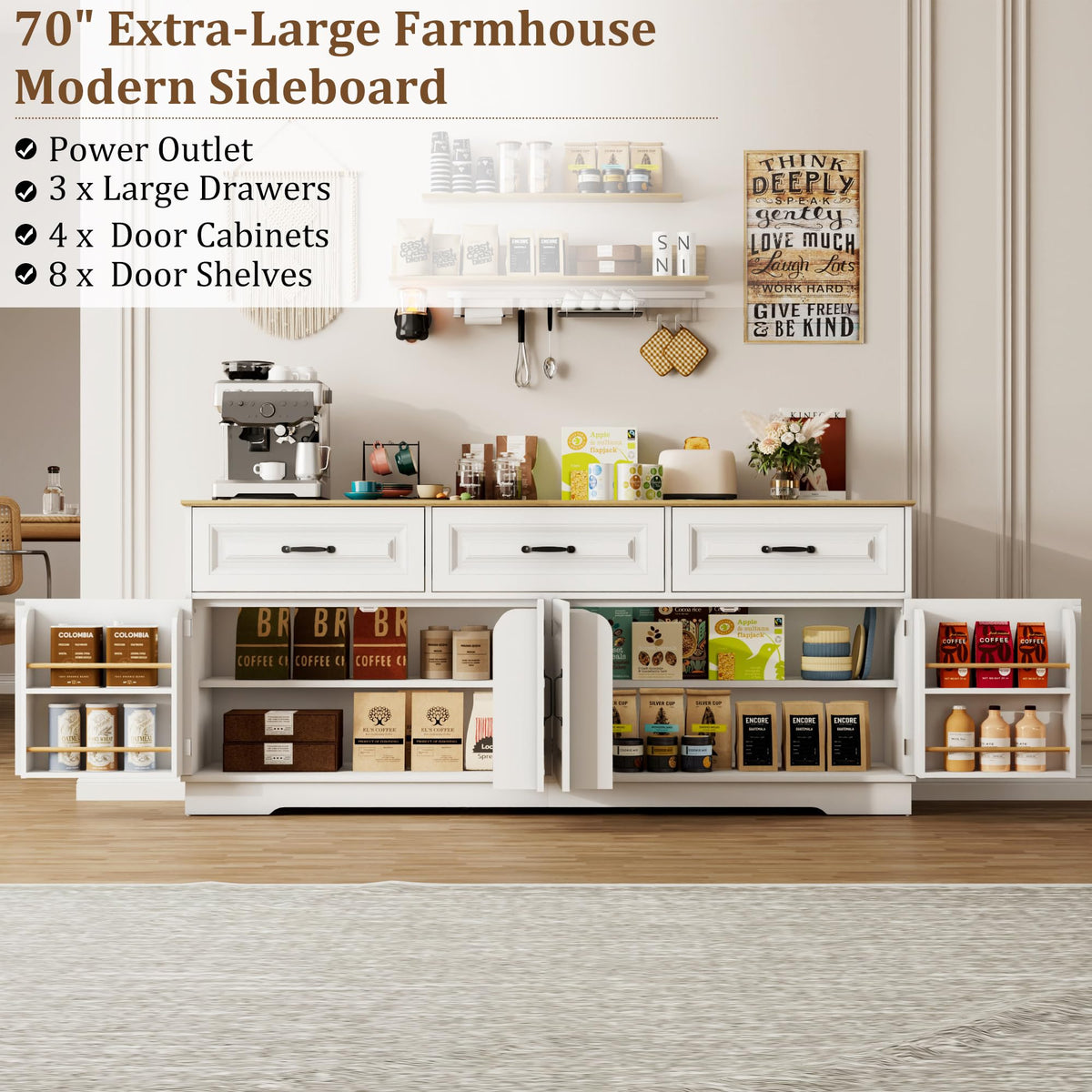 White Farmhouse Sideboard with Power Outlets