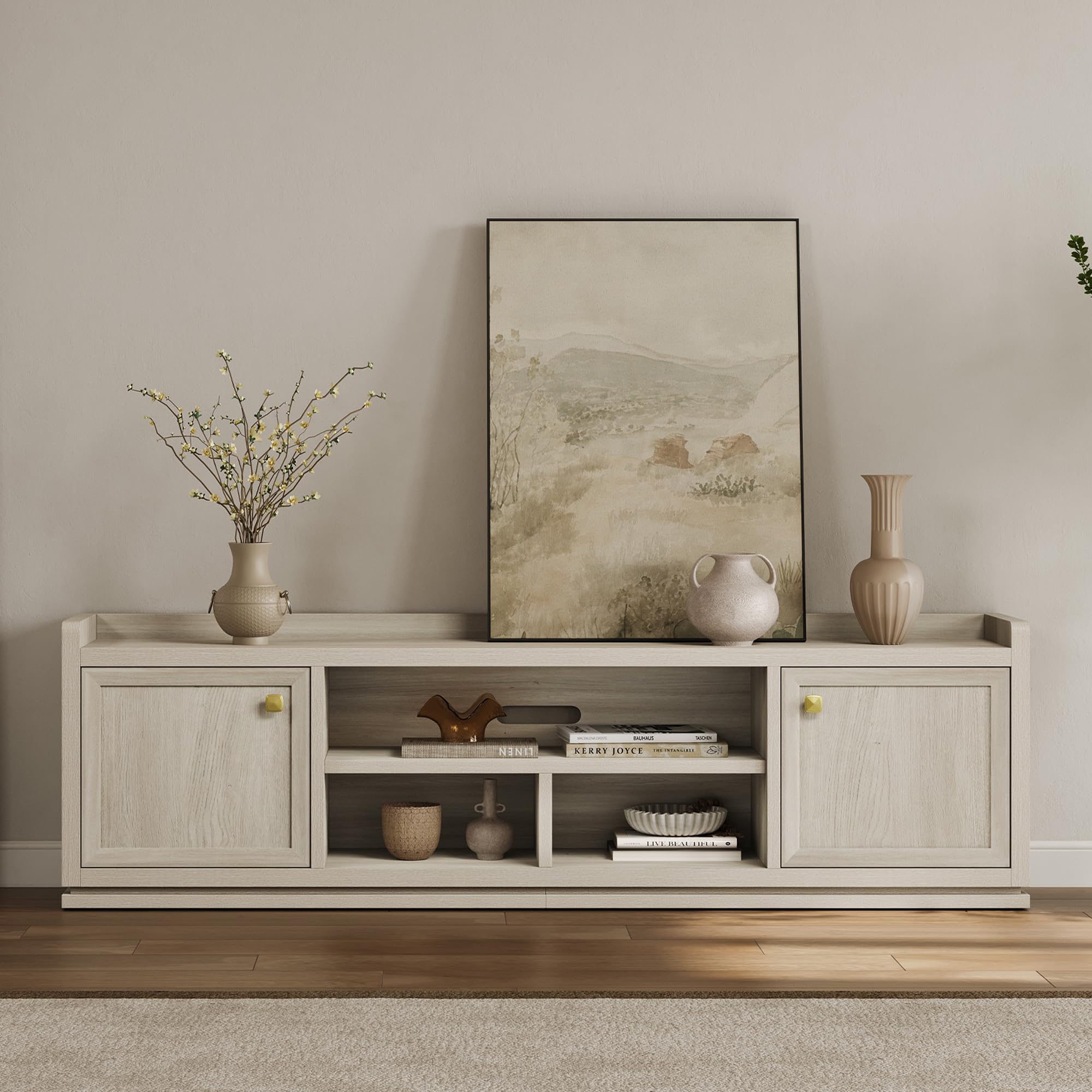 67" Fluted TV Stand with Cabinet & Open Shelves