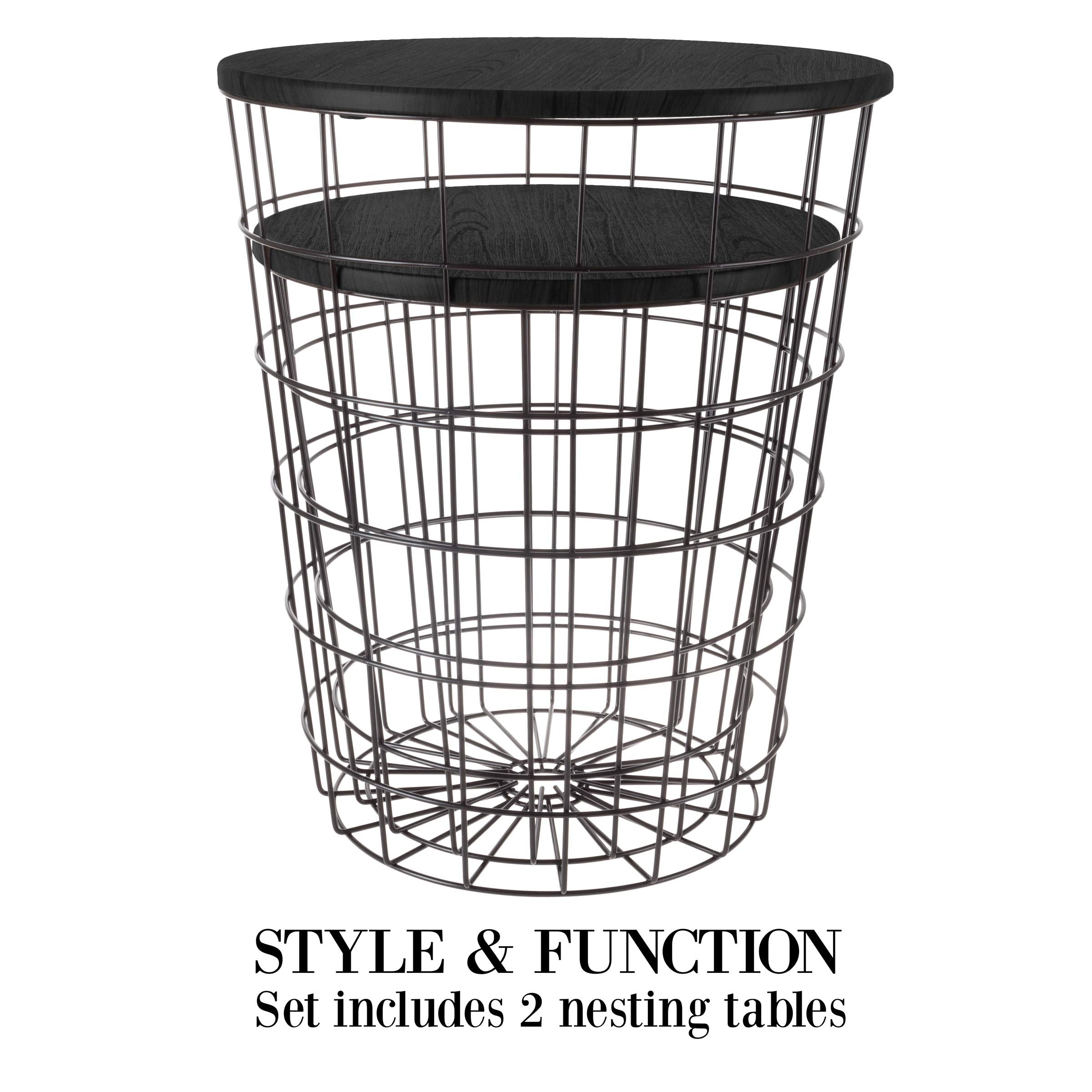 Round Wire Basket Nesting End Tables with Storage – Set of 2