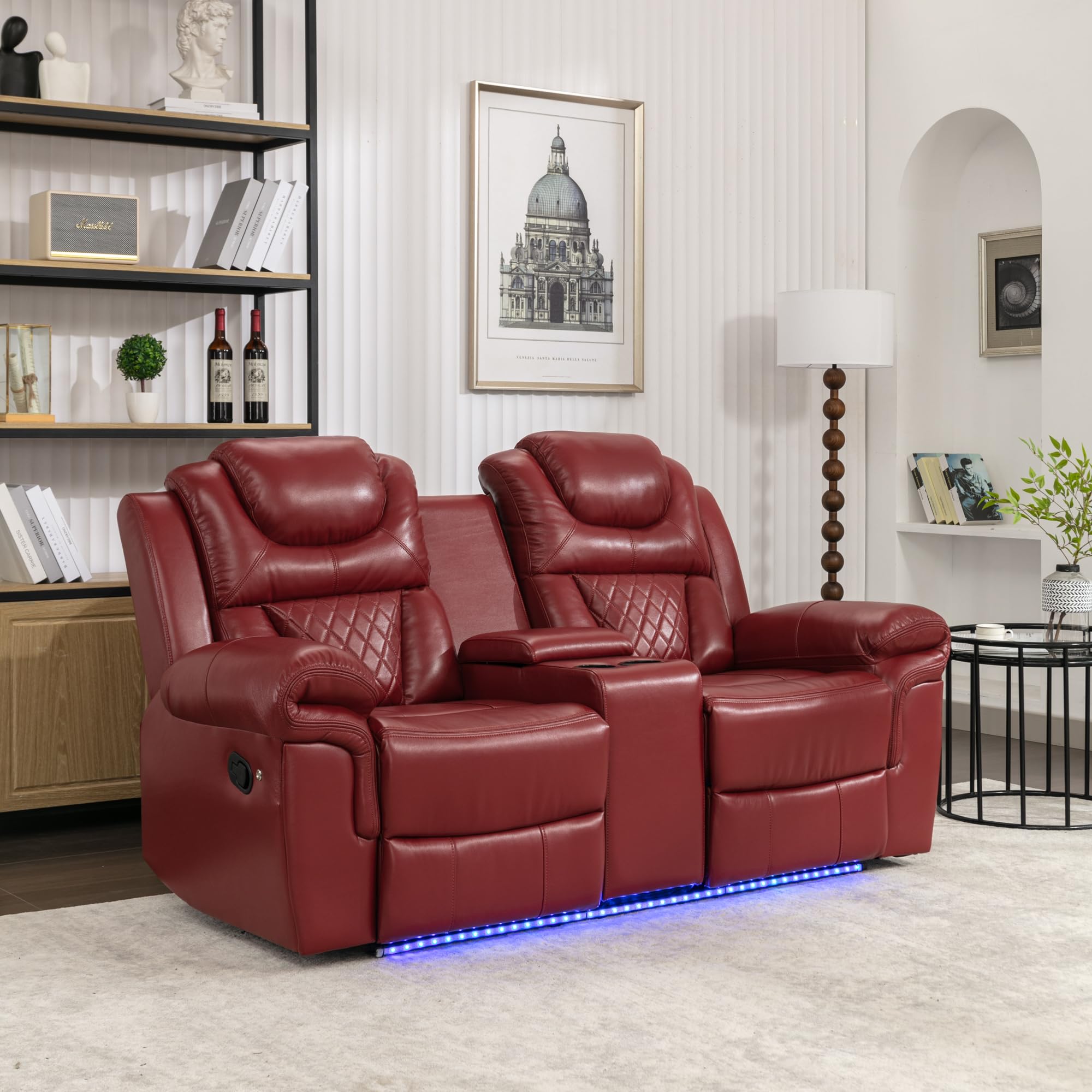 Manual Recliner Loveseat with LED Light Strip