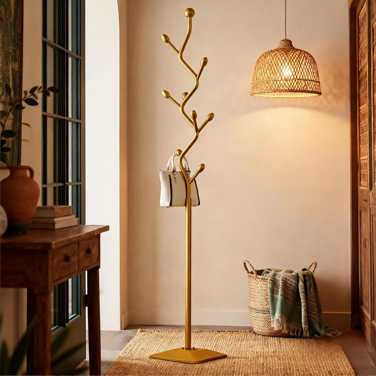 HAZHEYE Gold Coat Rack,Coat Tree Freestanding,Creative Design Tree Branch-look, Standing Coat Rack Coat Hanger Stand with Stury cast iron Base for Entryway, Hallway, Bedroom