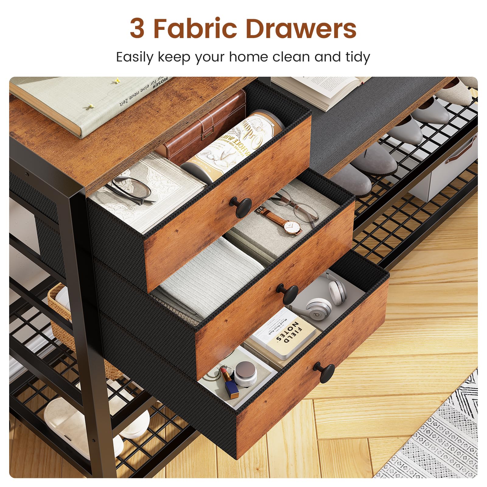 5-in-1 Hall Tree with Bench & Shoe Storage