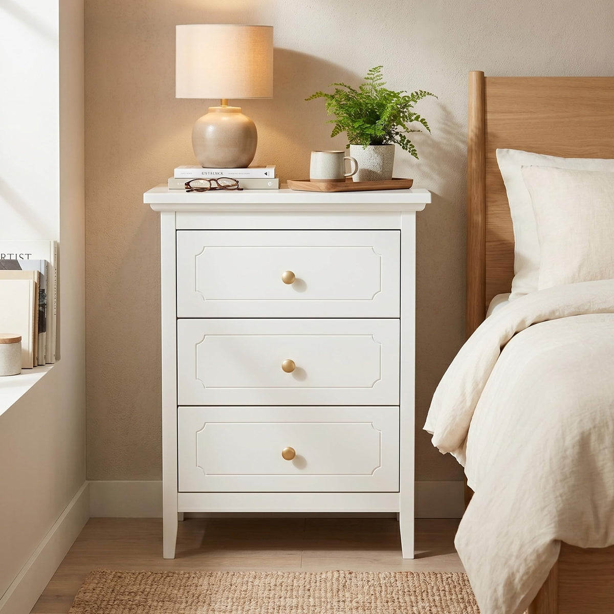 White 3-Drawer Nightstand